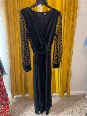 Black Mesh Sleeve Jumpsuit